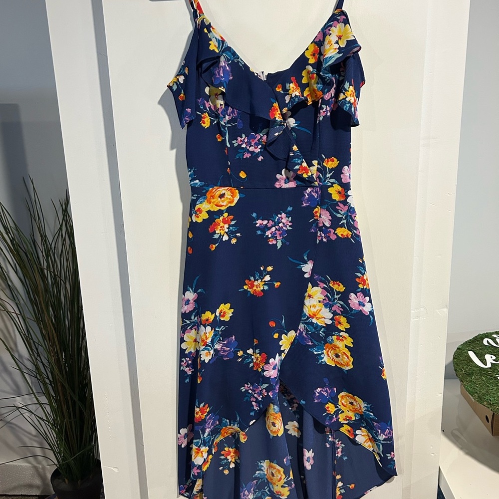 Floral Ruffle Dress - Blue and Multicolor